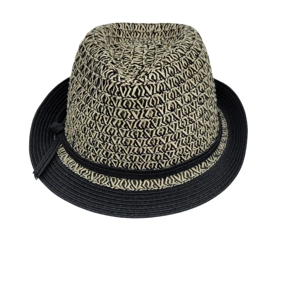 Scala Pronto Retro 60's Trilby Paper Braided Narrow Brim Fedora‎ Hat Black Tan